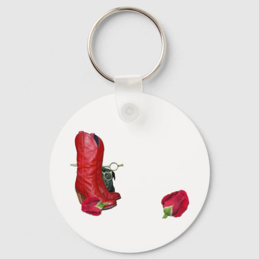 Red Cowboy Boots, Red Roses, Pug Dog & Scissors Sleutelhanger (Voorkant)