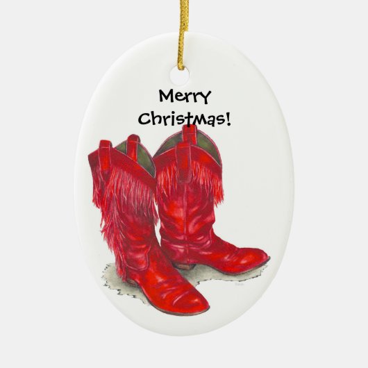 Red Cowboy Boots-versiering Keramisch Ornament (Voorkant)