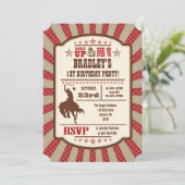 Red Cowboy Rodeo Birthday Party Invitation Kaart (Staand voorkant)