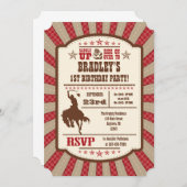 Red Cowboy Rodeo Birthday Party Invitation Kaart (Voorkant / Achterkant)