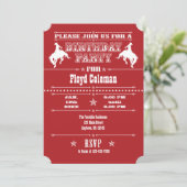 Red Cowboy Rodeo Birthday Party Invitation Kaart (Staand voorkant)