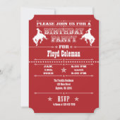 Red Cowboy Rodeo Birthday Party Invitation Kaart (Voorkant)