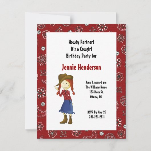 Red Cowgirl Uitnodiging (Voorkant)