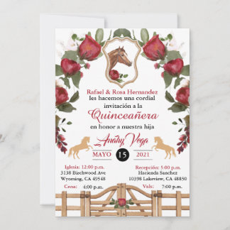 Red Cowgirl Westerne uitnodiging, Quinceanera Invi Kaart