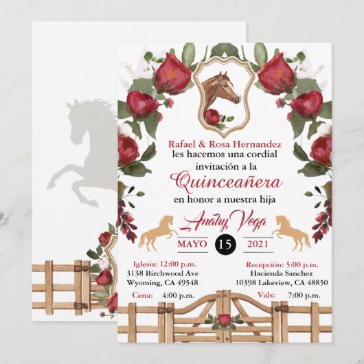Red Cowgirl Westerne uitnodiging, Quinceanera Invi Kaart (Voorkant / Achterkant)