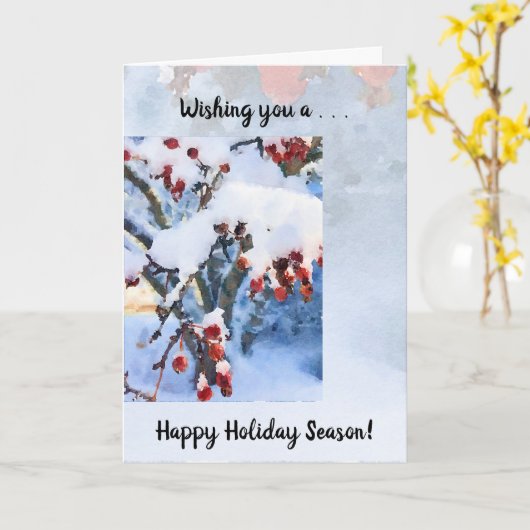 Red Crab Apple Berries in de Kaart van de Sneeuwva (Gele Bloem)