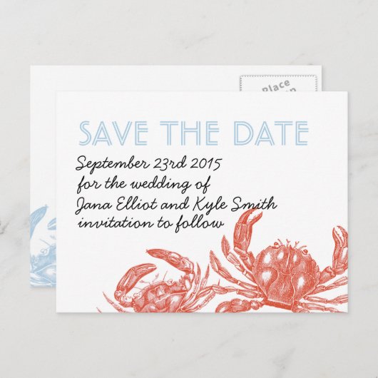 Red Crab Bewaar de datum Aankondigingskaart (Voorkant / Achterkant)