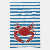 Red Crab Blue en White Stripe Kitchen Towel Theedoek (Verticaal)
