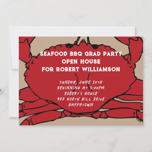 Red Crab Boil BBQ Afstuderen Uitnodiging (Voorkant)