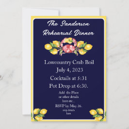 Red Crab Boil Invitation White Navy Blue Yellow Kaart