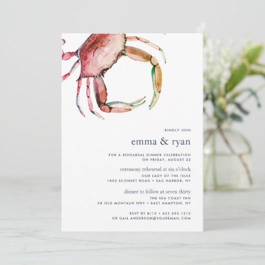 Red Crab Ceremony Rehearsal Dinner Uitnodiging (Staand voorkant)