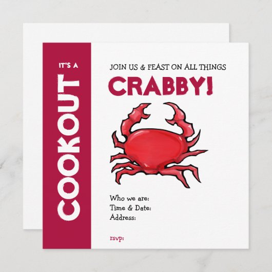 Red Crab Cookout-uitnodiging Kaart (Voorkant / Achterkant)