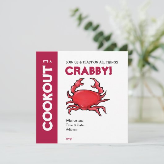 Red Crab Cookout-uitnodiging Kaart (Staand voorkant)