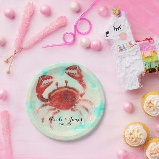 Red Crab Elegant Beach Party Verloving Custom Papieren Bordje (Feest)