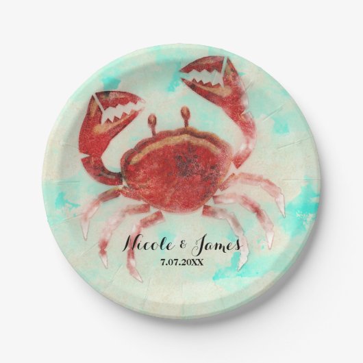 Red Crab Elegant Beach Party Verloving Custom Papieren Bordje (Voorkant)