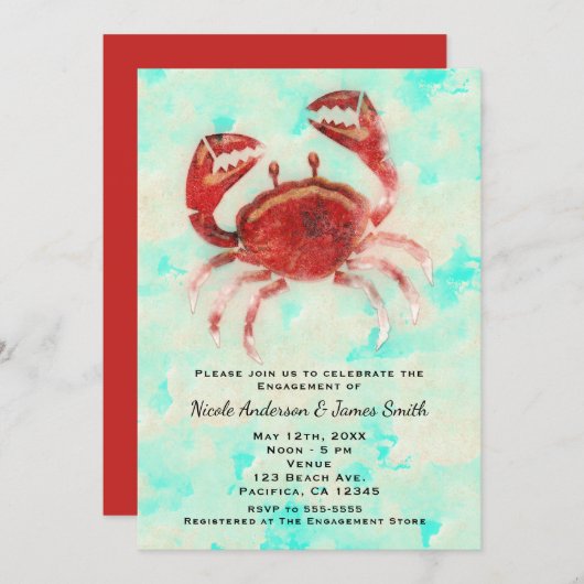 Red Crab Elegant Beach Party Verloving Douche Kaart (Voorkant / Achterkant)