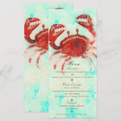 Red Crab Elegant Beach Verloving Custom Menu Kaart (Voorkant / Achterkant)