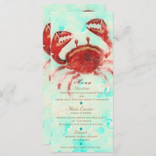 Red Crab Elegant Beach Verloving Custom Menu Kaart (Voorkant / Achterkant)