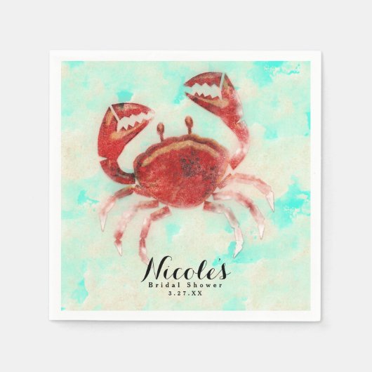 Red Crab Elegant Beach Verloving Custom Party Servet (Voorkant)