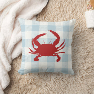 Red Crab Nautical Blue Gingham-controle Kussen