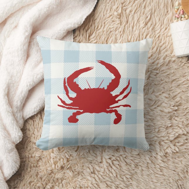 Red Crab Nautical Blue Gingham-controle Kussen (Deken)