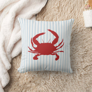 Red Crab Nautical Blue Stripe Painting Kussen
