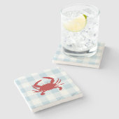 Red Crab Nautical Gingham-controle Stenen Onderzetter (Zijkant)