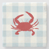 Red Crab Nautical Gingham-controle Stenen Onderzetter (Voorkant)
