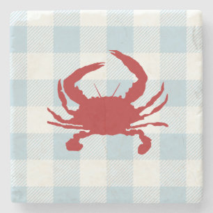 Red Crab Nautical Gingham-controle Stenen Onderzetter