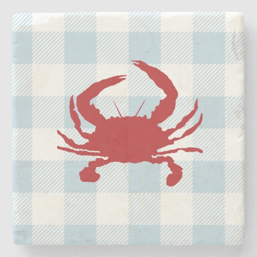 Red Crab Nautical Gingham-controle Stenen Onderzetter (Voorkant)