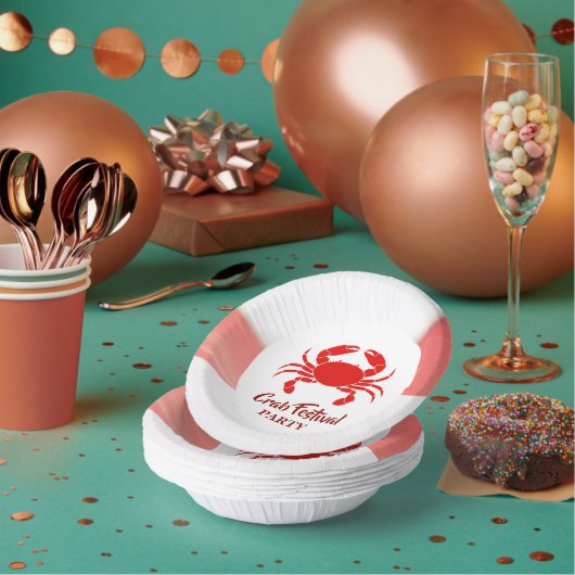 Red Crab Seafood Nautical Stripes Party Papieren Kommen (Multi)
