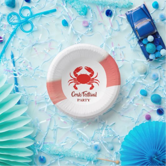 Red Crab Seafood Nautical Stripes Party Papieren Kommen (Feest)