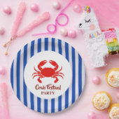 Red Crab Seafood Nautisch Blauw Marine Stripes Par Papieren Bordje (Feest)