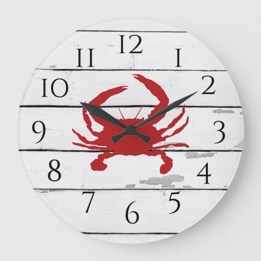 Red Crab Ship Strand Rustiek Schilderij Grote Klok (Voorkant)