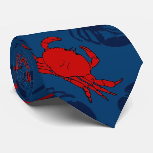 Red Crabs Navy Blue Lobsters Stropdas (Opgerold)