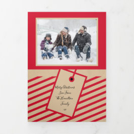 Red Craft Paper Foto op maat van Kerstmis Drieluik Wenskaart