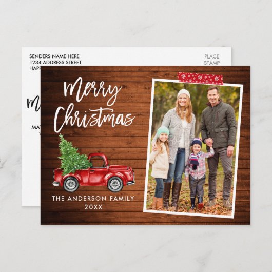 Red Craft Tape-penseel Script Truck Wood Kerstmis Briefkaart (Voorkant / Achterkant)