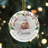 Red Cranberry Foliage Baby's eerste kerstfoto Keramisch Ornament