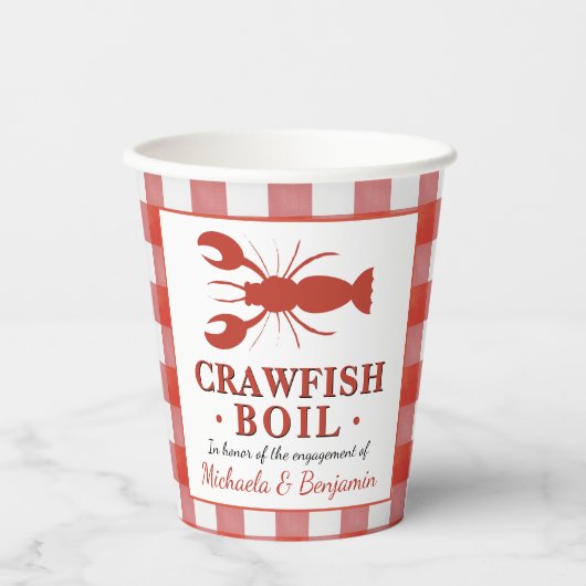 Red Crawfish Boil Lobster Party Verloving Picnic Papieren Bekers (Voorkant)