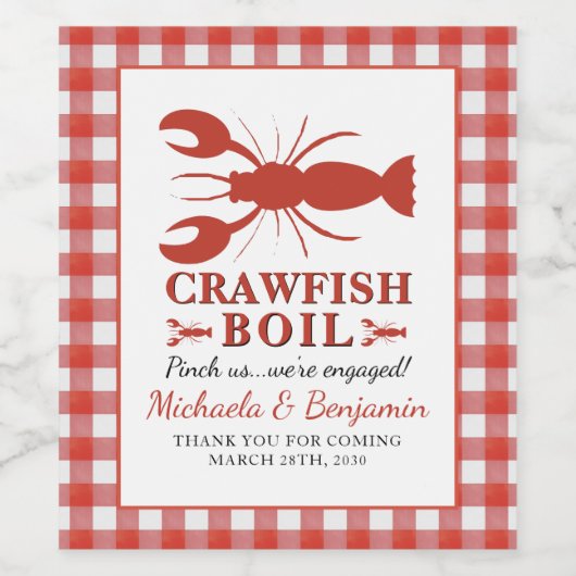 Red Crawfish Boil Lobster Party Verloving Picnic Wijn Etiket (Enkel label)