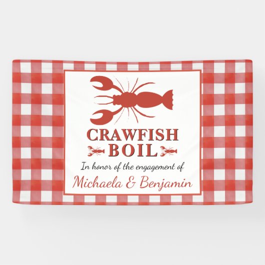 Red Crawfish Boil Seafood Picnic Engagement Party Spandoek (Horizontaal)