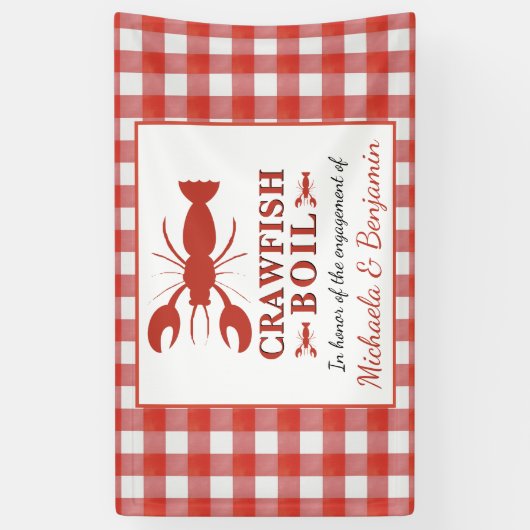 Red Crawfish Boil Seafood Picnic Engagement Party Spandoek (Verticaal)