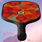 Red Crazy Hearts op Turquoise en Monogram Initiaal Pickleball Paddle
