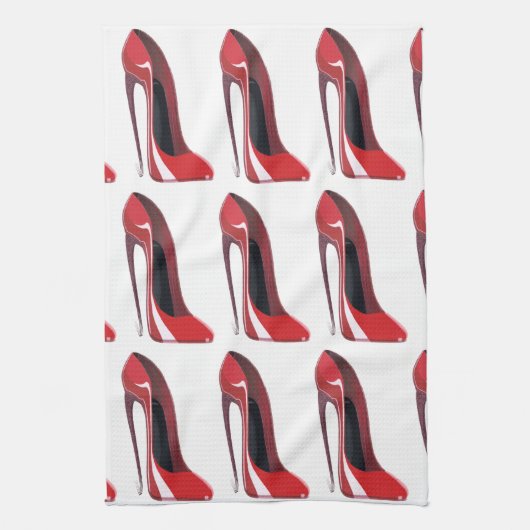 Red Crazy Hiel Stiletto Shoe Art Theedoek (Verticaal)
