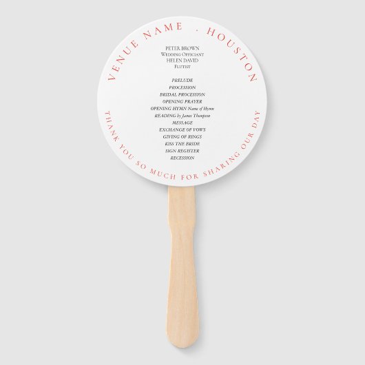 Red Cream Bloemen Foliage Namen Huwelijksprogramma Handwaaier (Achterkant)