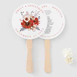 Red Cream Bloemen Foliage Namen Huwelijksprogramma Handwaaier