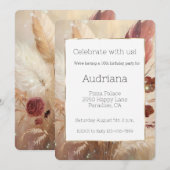 Red Cream Boho Feather Floral 16e verjaardag Kaart (Voorkant / Achterkant)