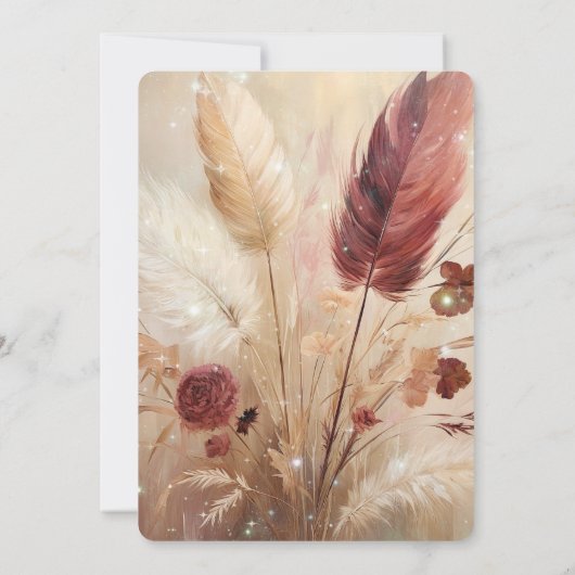 Red Cream Boho Feather Floral 16e verjaardag Kaart (Achterkant)