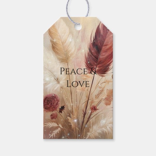 Red Cream Boho Feather Floral Cadeaulabel (Voorkant)