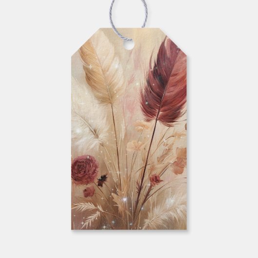 Red Cream Boho Feather Floral Cadeaulabel (Achterkant)